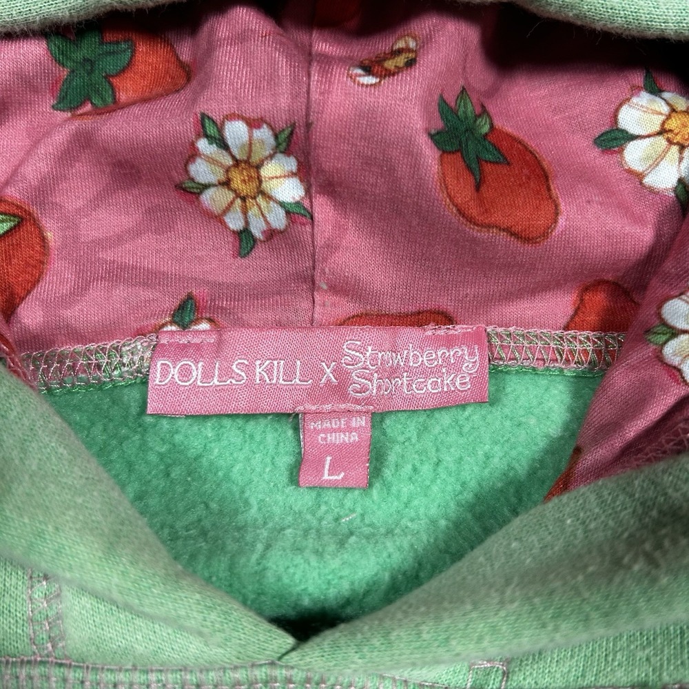Dolls Kill x Strawberry Shortcake Hoodie Womens L Green Pullover Graphic Fleece - Picture 5 of 9